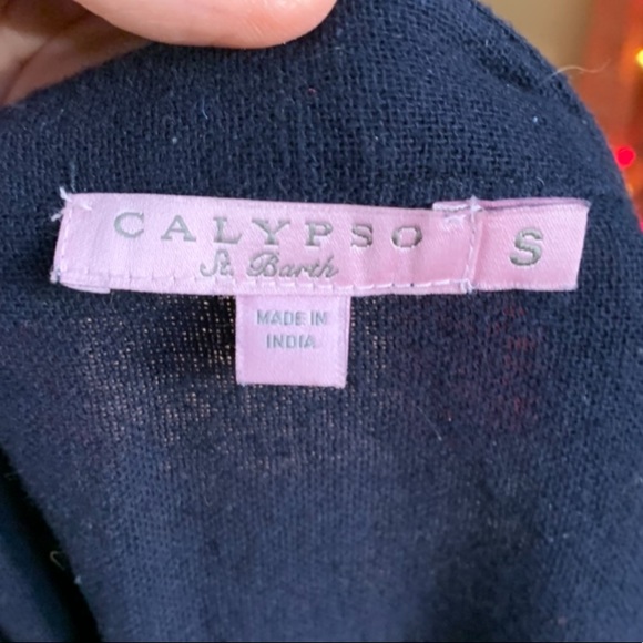 🔵 Calypso St. Barth 100% cotton tunic top Navy Blue, fringe hem S/M - Picture 10 of 12